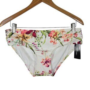 CARMEN MARC VALVO Ruched High Waist Bikini Bottom Botanical Print Size L NWT